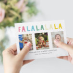 Cartão De Festividades Fa La La Christmas 3 Photo Collage Colorful Cute<br><div class="desc">"Fa La La La" Christmas phrase in cute colorful typography. This holiday card has room for 3 photos so that you can pick your top 3 favorites.</div>
