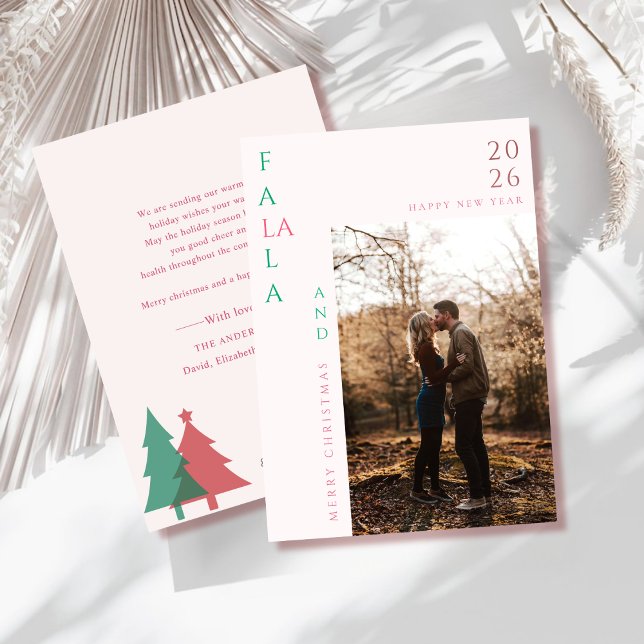 Cartão De Festividades fa la la couple photo chic holiday christmas Card (Criador carregado)