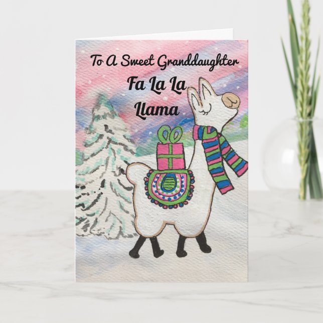 Cartão De Festividades Fa La La Llama Sweet Granddaughter Holiday Card (Frente)