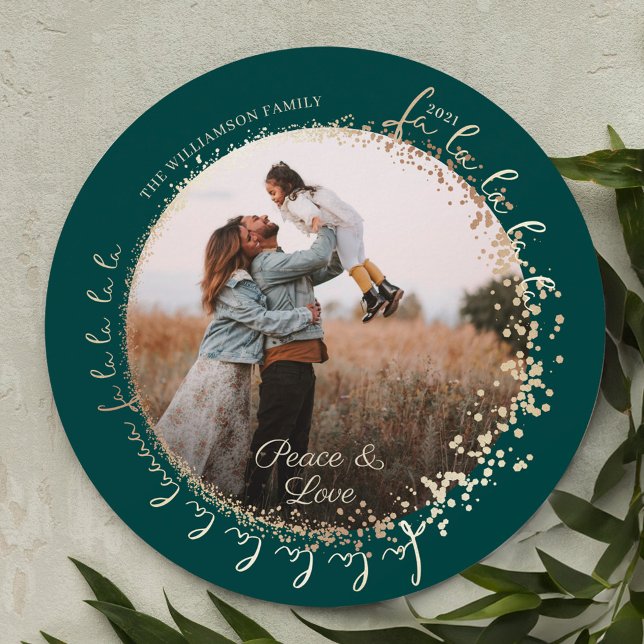 Cartão De Festividades Fa La Magical Dourado Christmas Carol Song 1 Foto (Fa La La Magical Gold Christmas Carol Song 1 Photo Holiday Card)