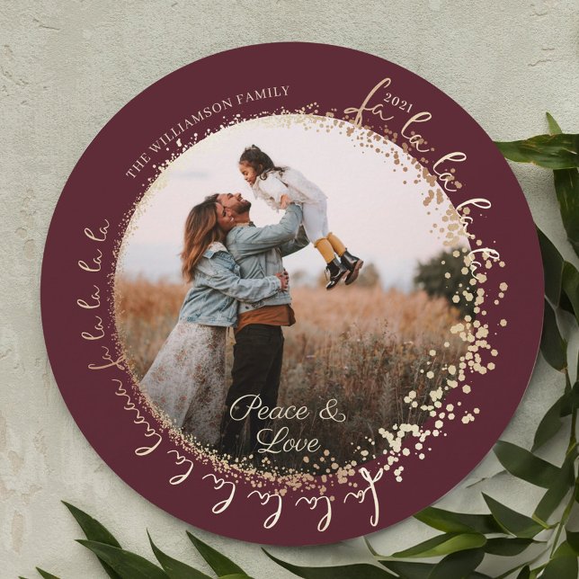 Cartão De Festividades Fa La Magical Dourado Christmas Carol Song 1 Foto (Fa La La Magical Gold Christmas Carol Song 1 Photo Holiday Card)