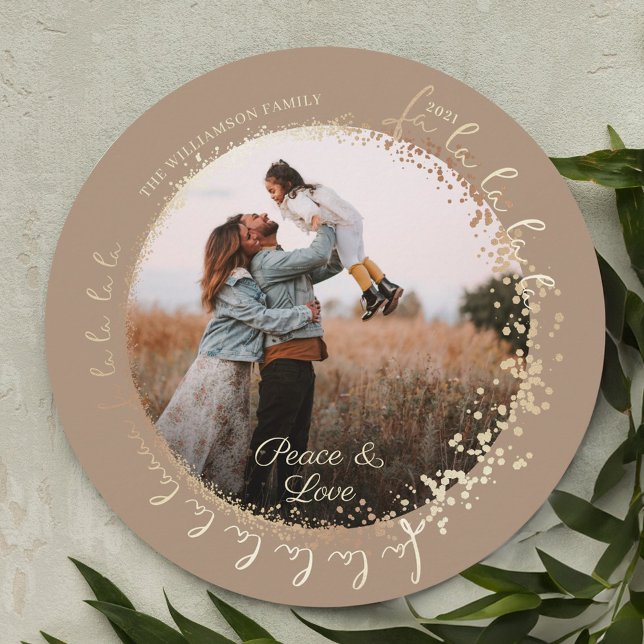 Cartão De Festividades Fa La Magical Dourado Christmas Carol Song 1 Foto (Fa La La Magical Gold Christmas Carol Song 1 Photo Holiday Card)