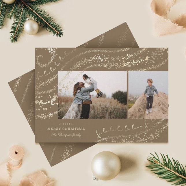 Cartão De Festividades Fa La Magical Dourado Christmas Carol Two Photo (Criador carregado)