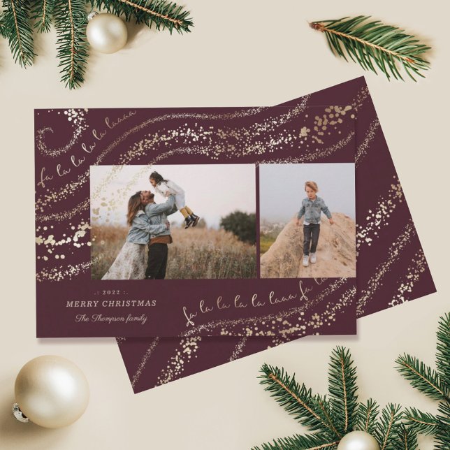 Cartão De Festividades Fa La Magical Dourado Christmas Carol Two Photo (Criador carregado)