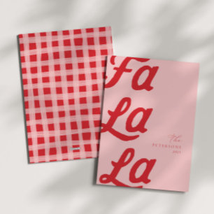 Cartão De Festividades Fa La Modern Pink & Red Xadrez Natal
