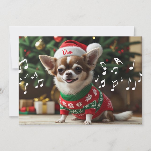 Cartão De Festividades Fa La Singing Chihuahua Personalizado (Frente)