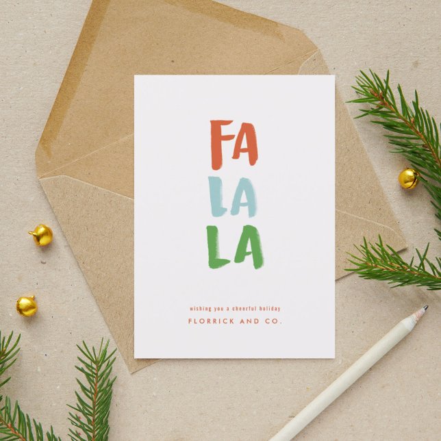 Cartão De Festividades Fa La White Holiday Card (Festive hand-lettered Fa La La holiday card in classic Christmas colors.)