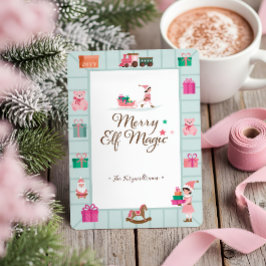 Cartão De Festividades Fábrica de Workshop de Toy Elf, Cor-de-Rosa, papai