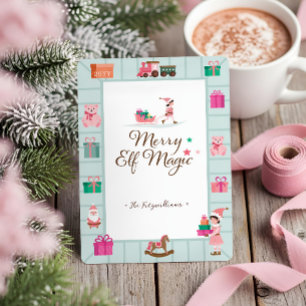 Cartão De Festividades Fábrica de Workshop de Toy Elf, Cor-de-Rosa, papai