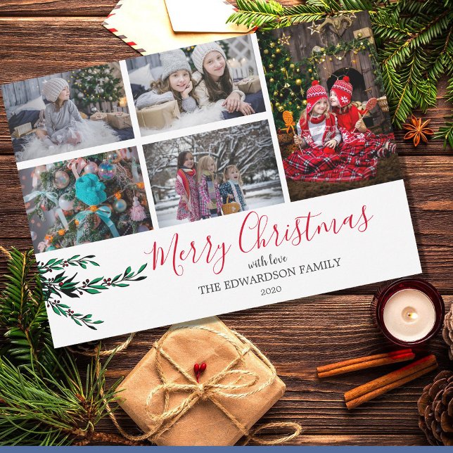 Cartão De Festividades Faça sua própria família amoras de colagem no Nata (Make your own family collage berries Christmas Holiday Card. Very personal and unique Christmas card)