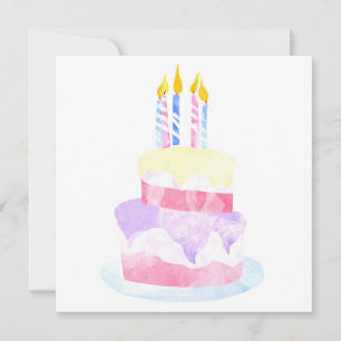 Cartão De Festividades Faça um Desejo Bolo de Aniversário Feliz Aquarel