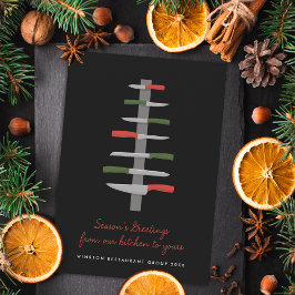 Cartão De Festividades Facas de Chef Ilustradas Árvore de Natal Restauran