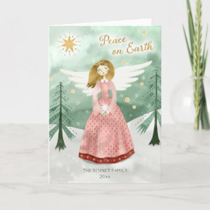Cartão De Festividades Fácil Natal Ilustrado com Anjo Dobrado