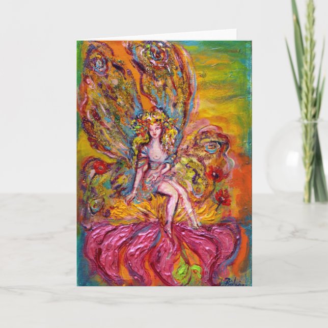 Cartão De Festividades FADA DAS FLORES NO LÍRIO-PINK fantasia (Frente)