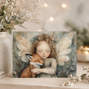 Cartão De Festividades Fada de Natal Vintage com Raposa Invernal Capricho