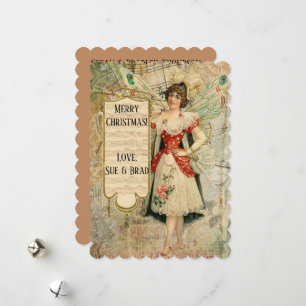 Cartão De Festividades Fada de Natal Vitoriana Anunciando Música