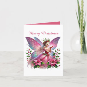 Cartão De Festividades Fada festiva e personalizável de Natal rosa-festiv
