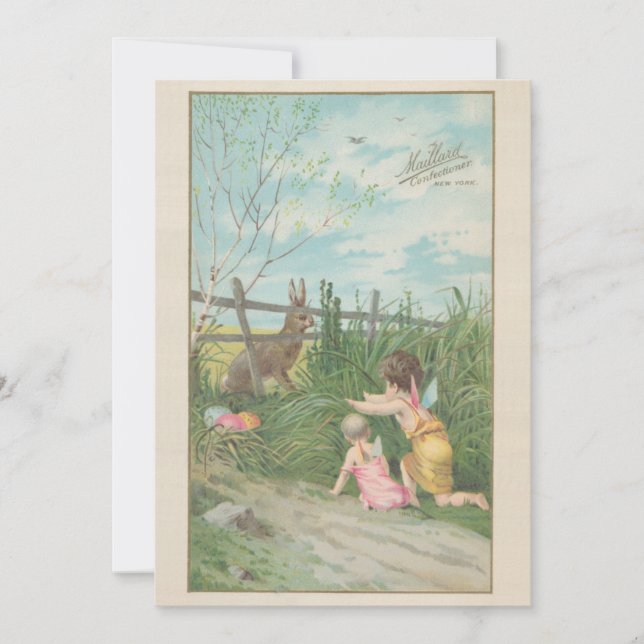 Cartão De Festividades Fadas bonitas e bonitinhas, ovos de coelho da Pásc (Frente)