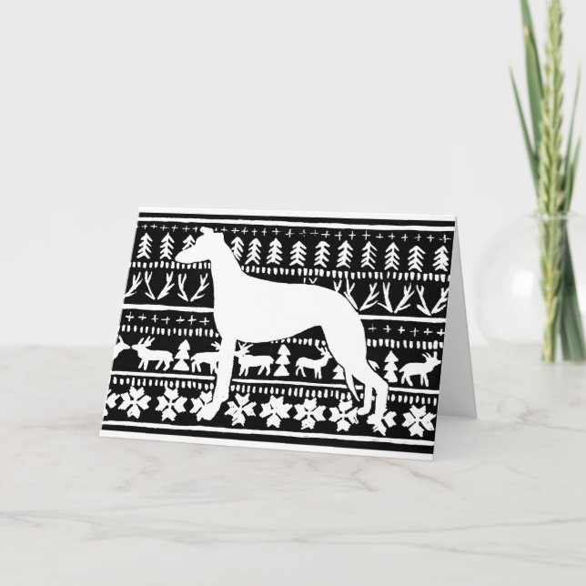 Cartão De Festividades Fairisle Sighthound  Christmas Linocut (Frente)