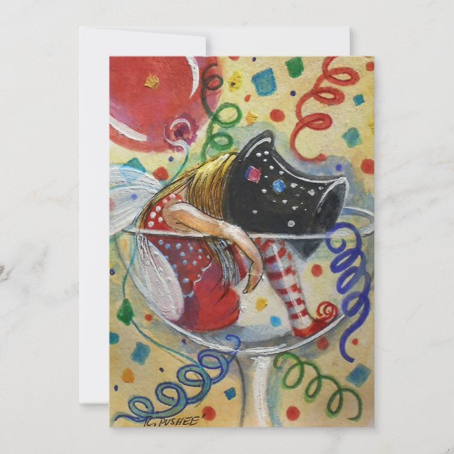 Cartão De Festividades Fairy in a Champagne Glass. (Frente)