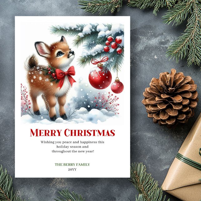 Cartão De Festividades Fairytale Fawn Watercolor Winter Christmas Card (Fairytale Fawn Watercolor Winter Christmas Christmas Ed)
