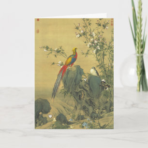 Cartão De Festividades Faisão Dourado Vintage no Jardim de Primavera Arte