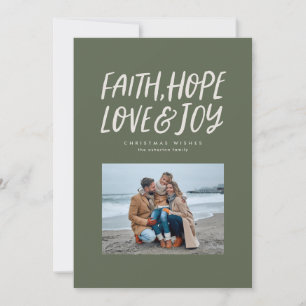 Cartão De Festividades Faith hope ama alegria verde foto de Natal