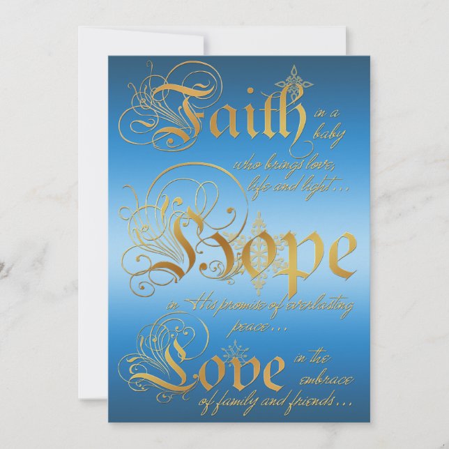 Cartão De Festividades Faith, Hope, Love Blue, Gold Photo Christmas Card (Frente)