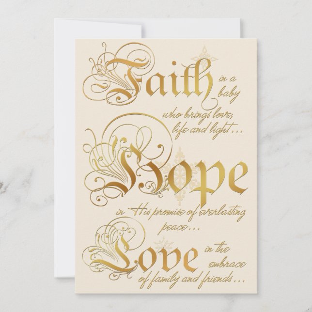 Cartão De Festividades Faith, Hope, Love Ivory, Gold Photo Christmas Card (Frente)