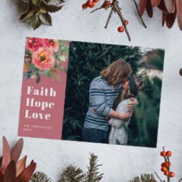 Cartão De Festividades Faith Hope Love Muted Pink Floral Photo Christmas