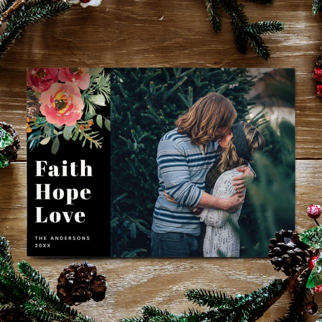 Cartão De Festividades Faith Hope Love | Natal Religioso Negro (Criador carregado)