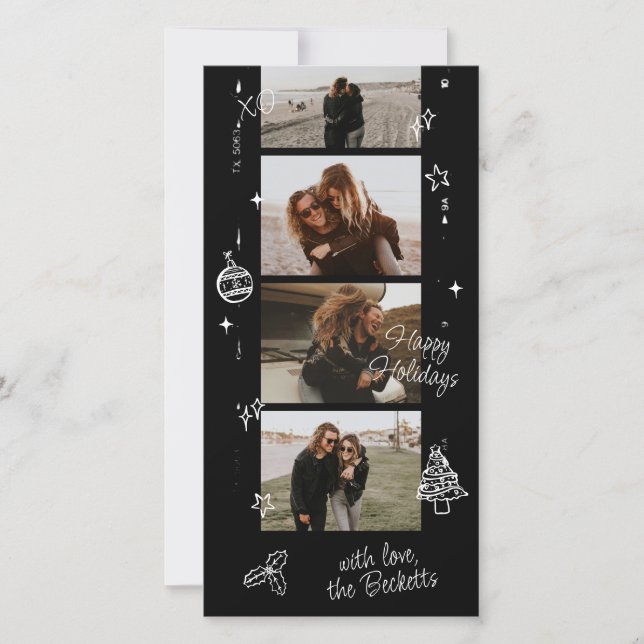 Cartão De Festividades Faixa de Filme Natal Retrô Doodle (Frente)