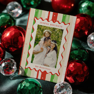 Cartão De Festividades Faixa Festiva e Foto de Natal com Borda Ondulada
