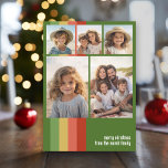 Cartão De Festividades Faixas de Boho Quentes - 5 Colagem de Fotos<br><div class="desc">Frente - 5 Modelo de foto em uma grade simples. Um padrão divertido e retrô de faixa com vermelhos e verdes e uma simples fonte fazem um design moderno e mínimo para a temporada de férias. Traseiro - Padrão verde profundo e vermelho de faixa retrorativa com vibração de 70 para...</div>