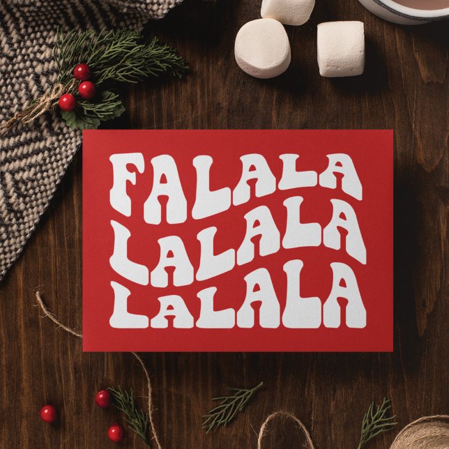 Cartão De Festividades Falalalala Groovy Wavy Typografia Vermelha Natal (Criador carregado)