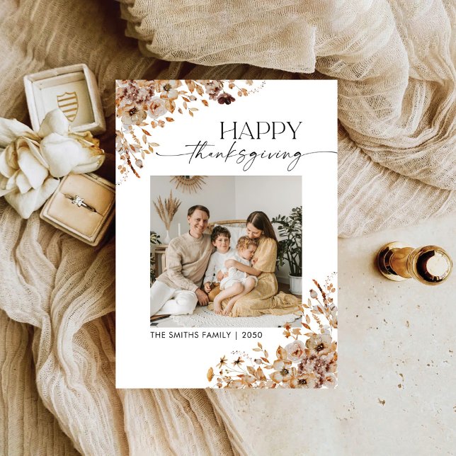 Cartão De Festividades Fall Leaves Thanksgiving Flat Holiday Card (Criador carregado)