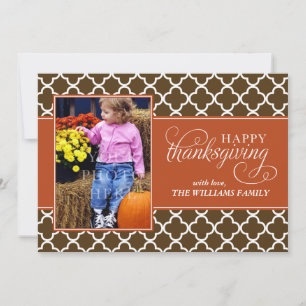 Cartão De Festividades Fall Quatrefoil Patterno de Ação de Graças Foto
