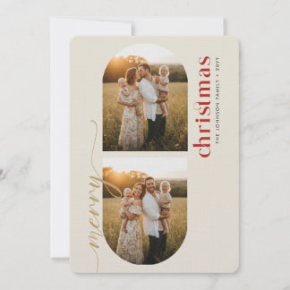 Cartão De Festividades Família Arco de Script Dourado Foto Feliz Natal
