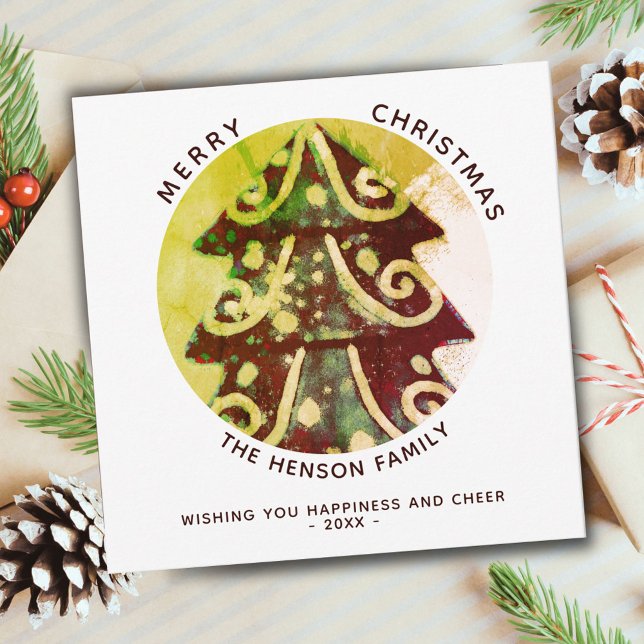 Cartão De Festividades Família Artística de Árvore de Natal Simples Festi (Criador carregado)