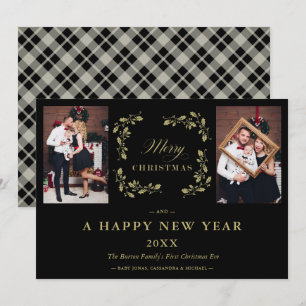 Cartão De Festividades Família Black Trend Elegante Chic Christmas 2 Phot