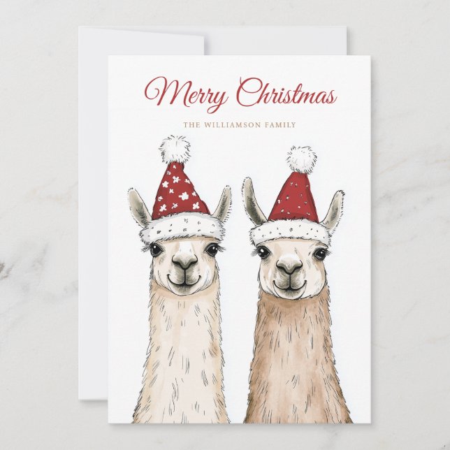Cartão De Festividades Família Christmas Llama (Frente)