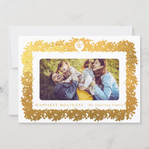 Cartão De Festividades família CHRISTMAS monograma ouro Frame Botânico