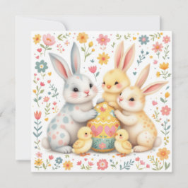 Cartão De Festividades Família Coelhinha de Páscoa com Amigos Pintinhos