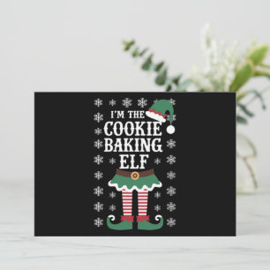 Cartão De Festividades Família Combinando com o Elfo de Fazer Biscoitos d