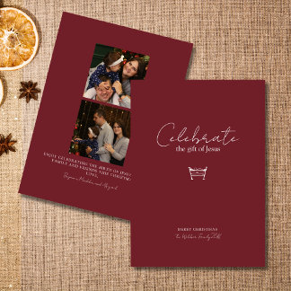 Cartão De Festividades Família Cristã Foto Religiosa Elegante Natal