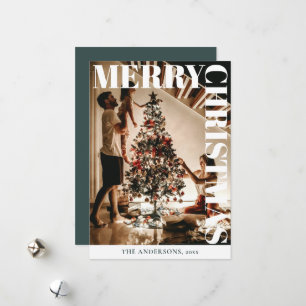 Cartão De Festividades Família da Moda Foto Natal Verde Escuro