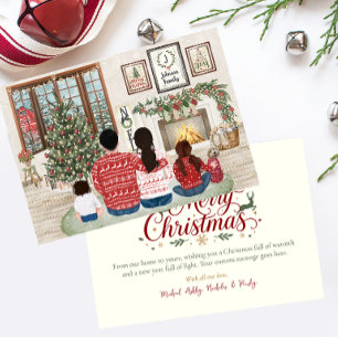 Cartão De Festividades Família de 4 Menina Bebê, Natal Fireside Family