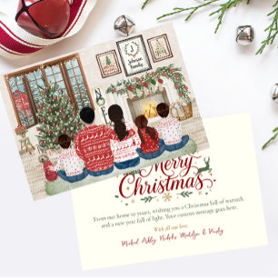 Cartão De Festividades Família de 5 Menina Dois Meninos, Natal Família ao