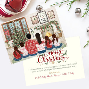 Cartão De Festividades Família de 6 Três Meninas, Menino, Natal em Famíli