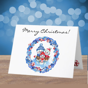 Cartão De Festividades Família de Boneco de Neve Personalizada no Natal c